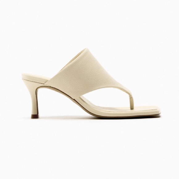 Zara Wide Strap With Toe Post Heeled Leather Sandals Sz:7.5 NWT - Picture 9 of 14